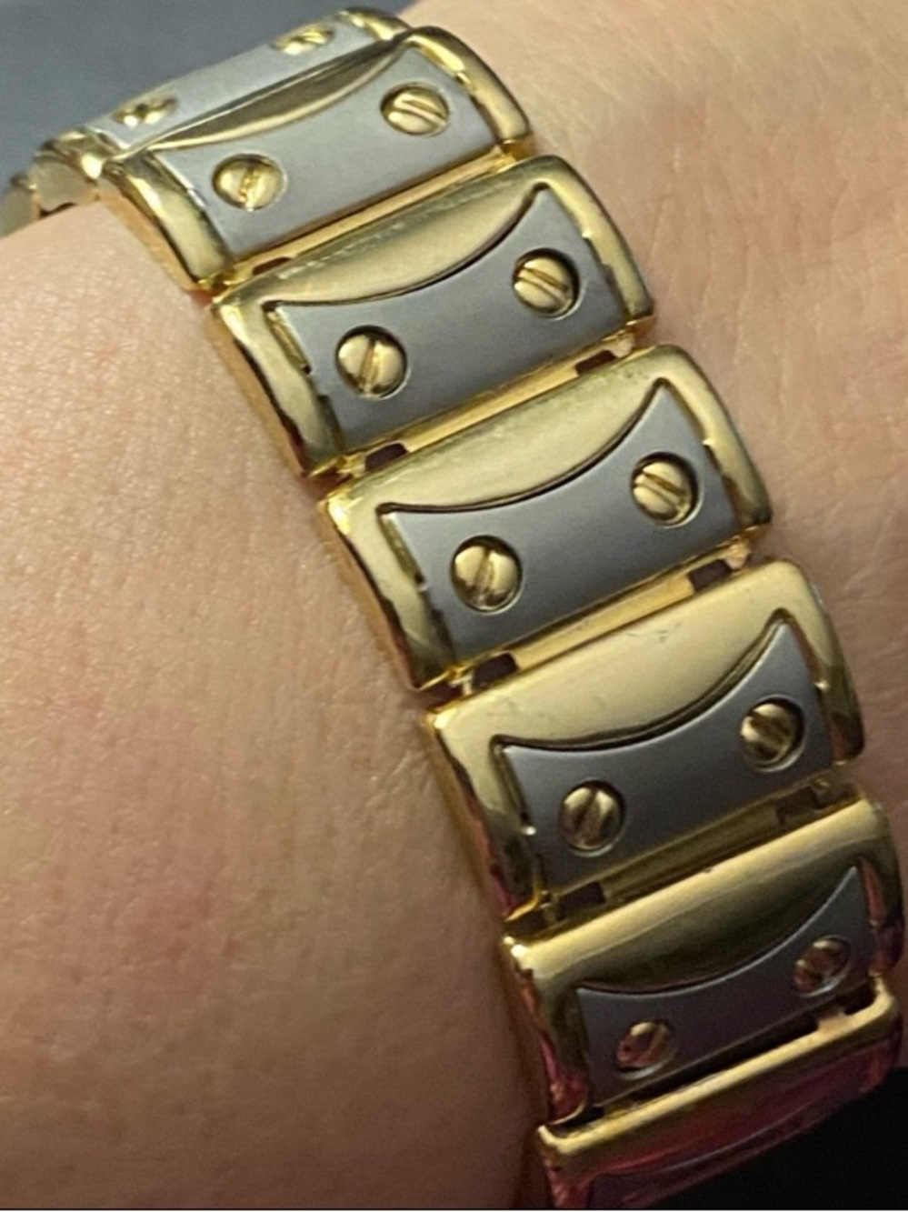 Vintage 80s Gold & Silver Two Tone Screw Head Link Bracelet With Faux Screw Head